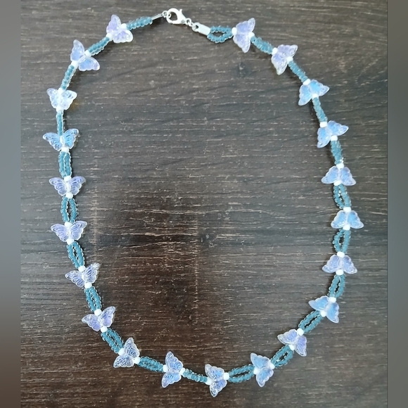 Blue Butterfly Necklace - 18.25" - Picture 2 of 4